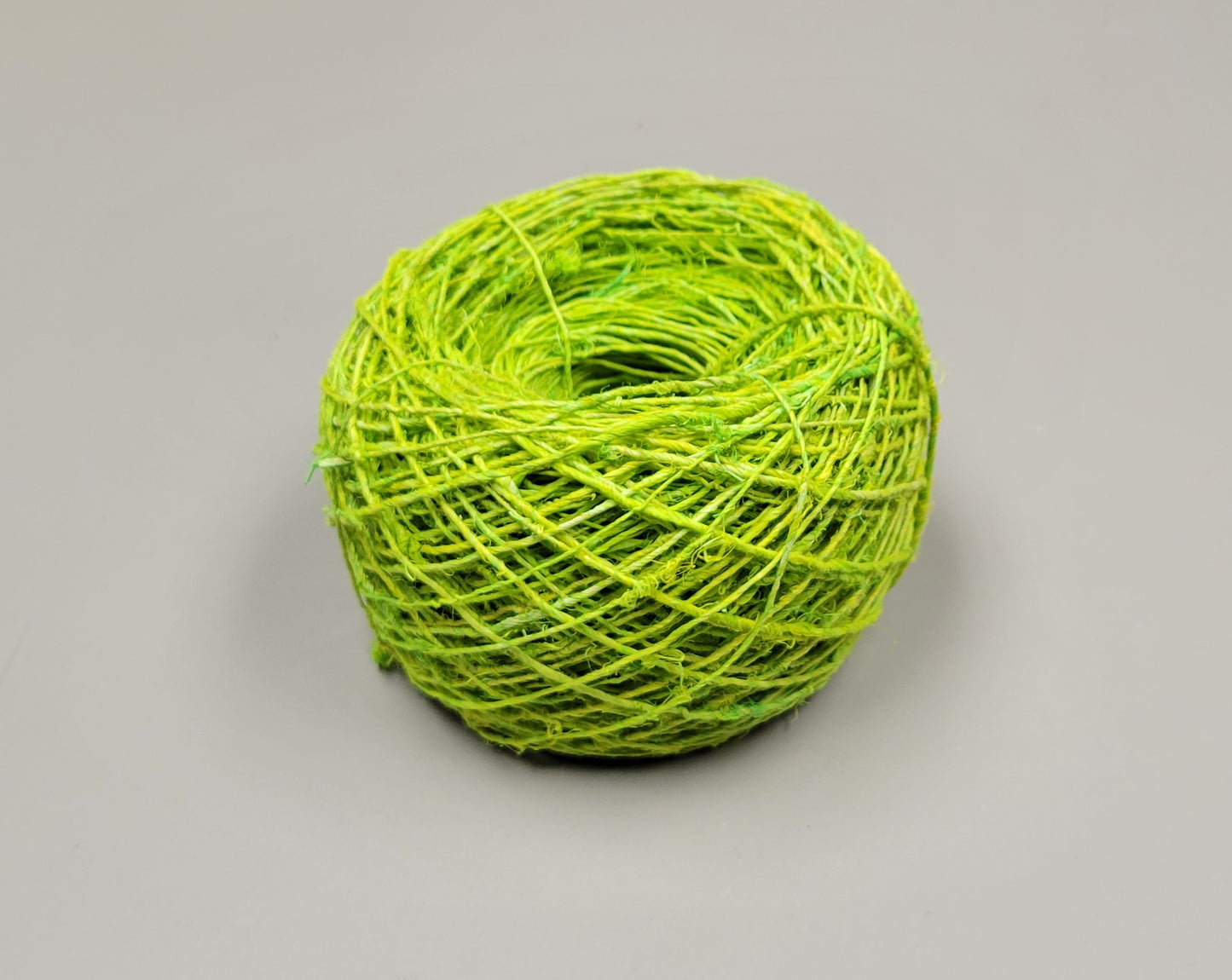 Hemp Yarn, 200 Yards. Hand-Spun Skein, Light Green Dyed.