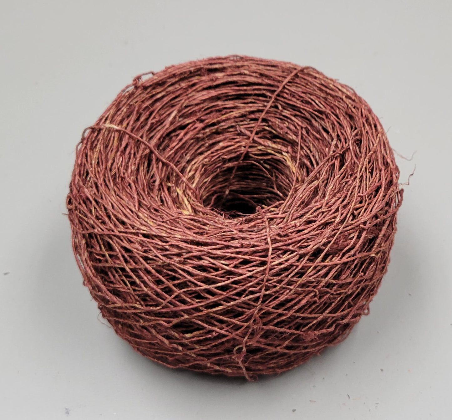 Hemp Yarn, 200 Yards. Hand-Spun Skein, Brown Dyed.