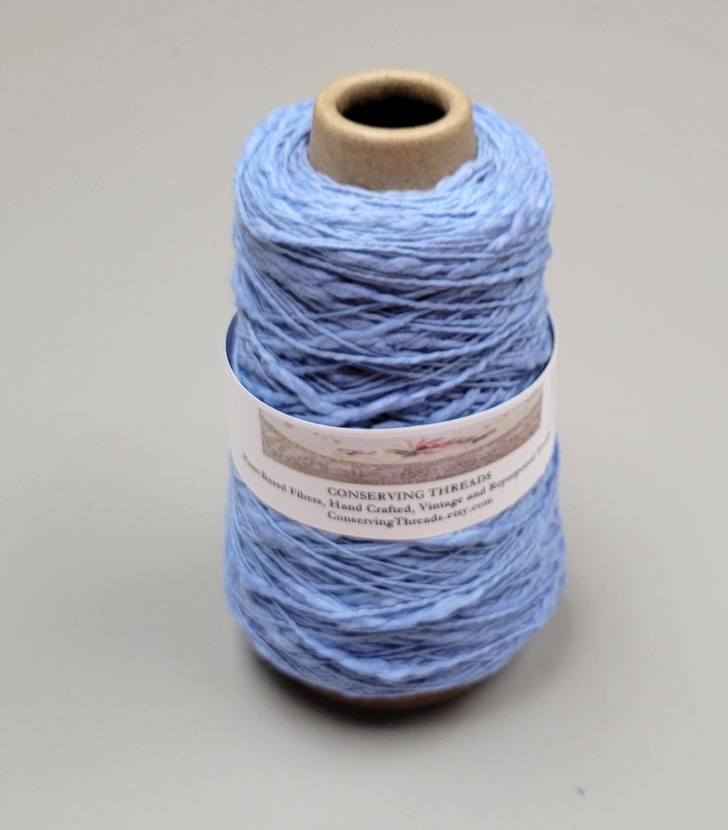 Cotton Yarn Blue, Hand Spun, 2 Ply Fingering Weight on Cone.