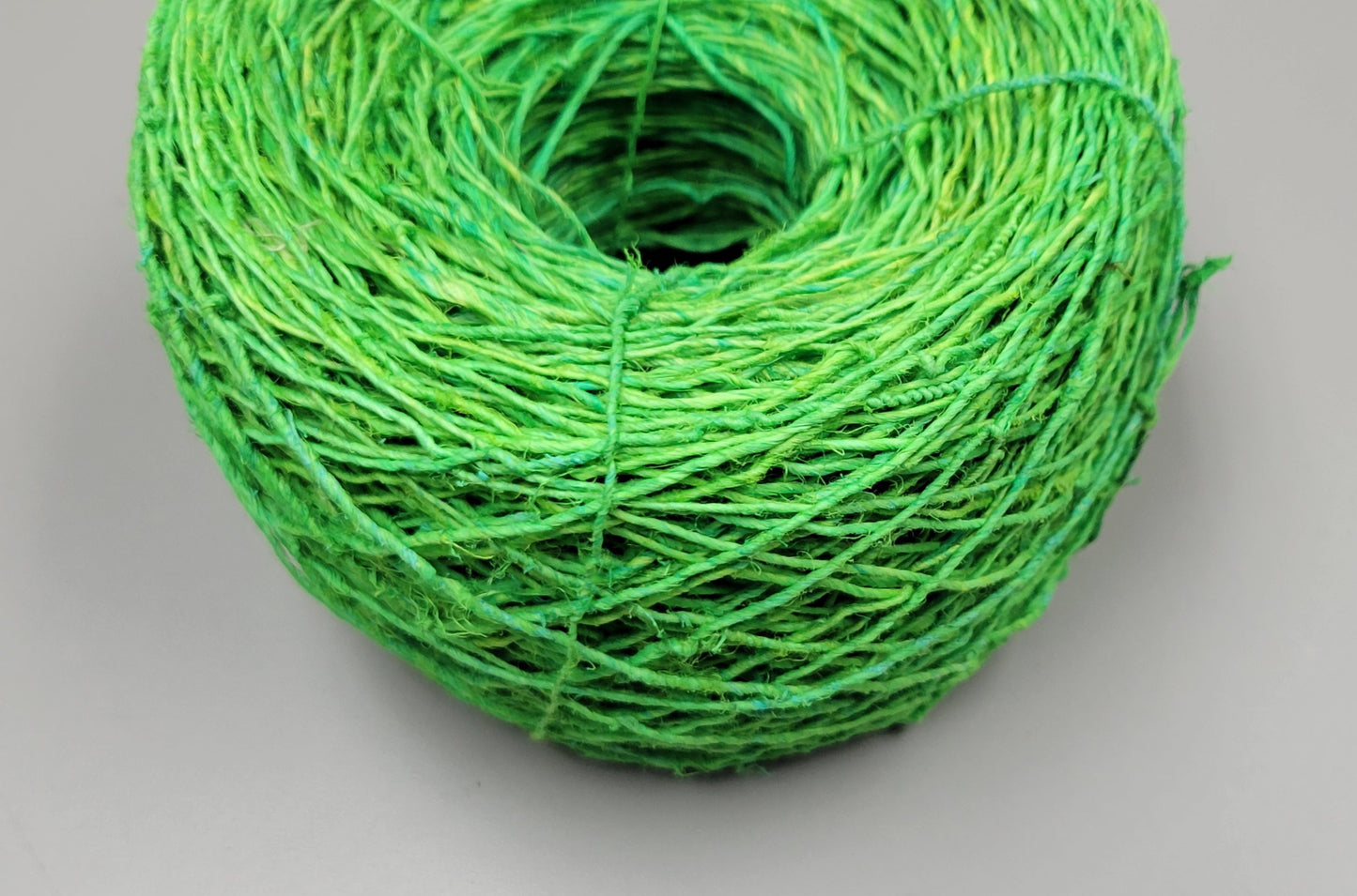 Hemp Yarn, 200 Yards. Hand-Spun Skein, Green Dyed.