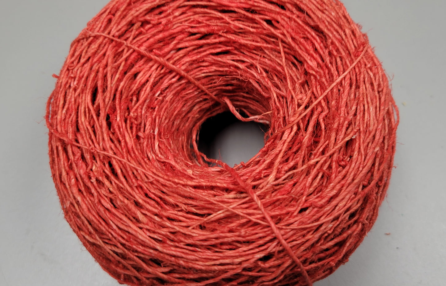 Hemp Yarn, 200 Yards. Hand-Spun Skein, Red Dyed.