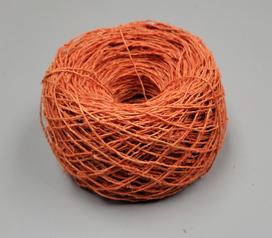 Hemp Yarn, 200 Yards. Hand-Spun Skein, Orange Dyed.