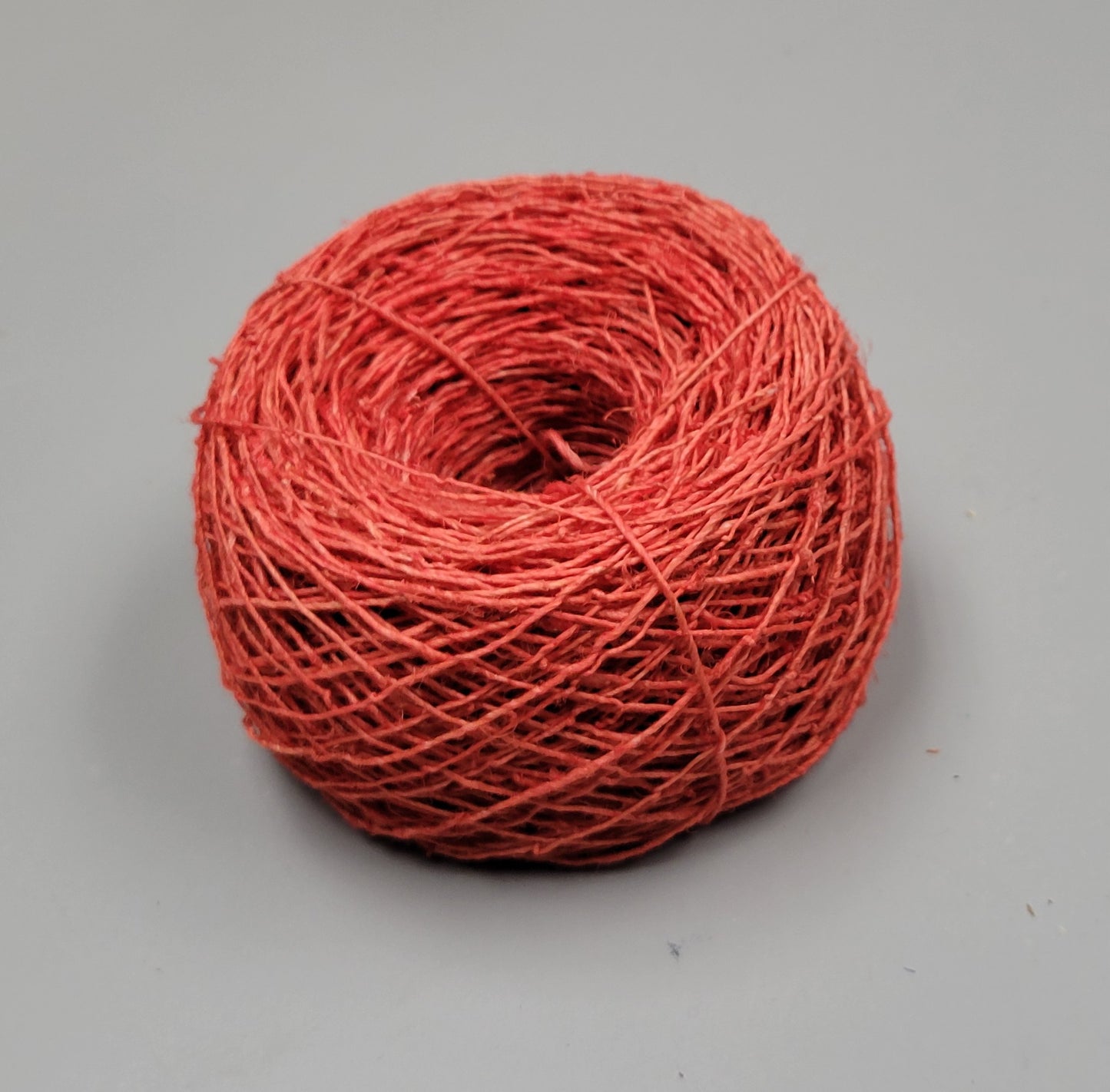 Hemp Yarn, 200 Yards. Hand-Spun Skein, Red Dyed.