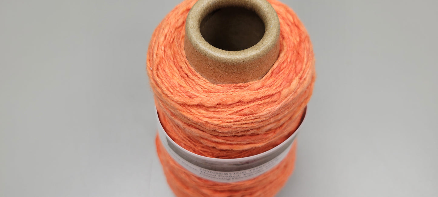 Cotton Yarn Orange, Hand Spun, 2 Ply Fingering Weight on Cone.