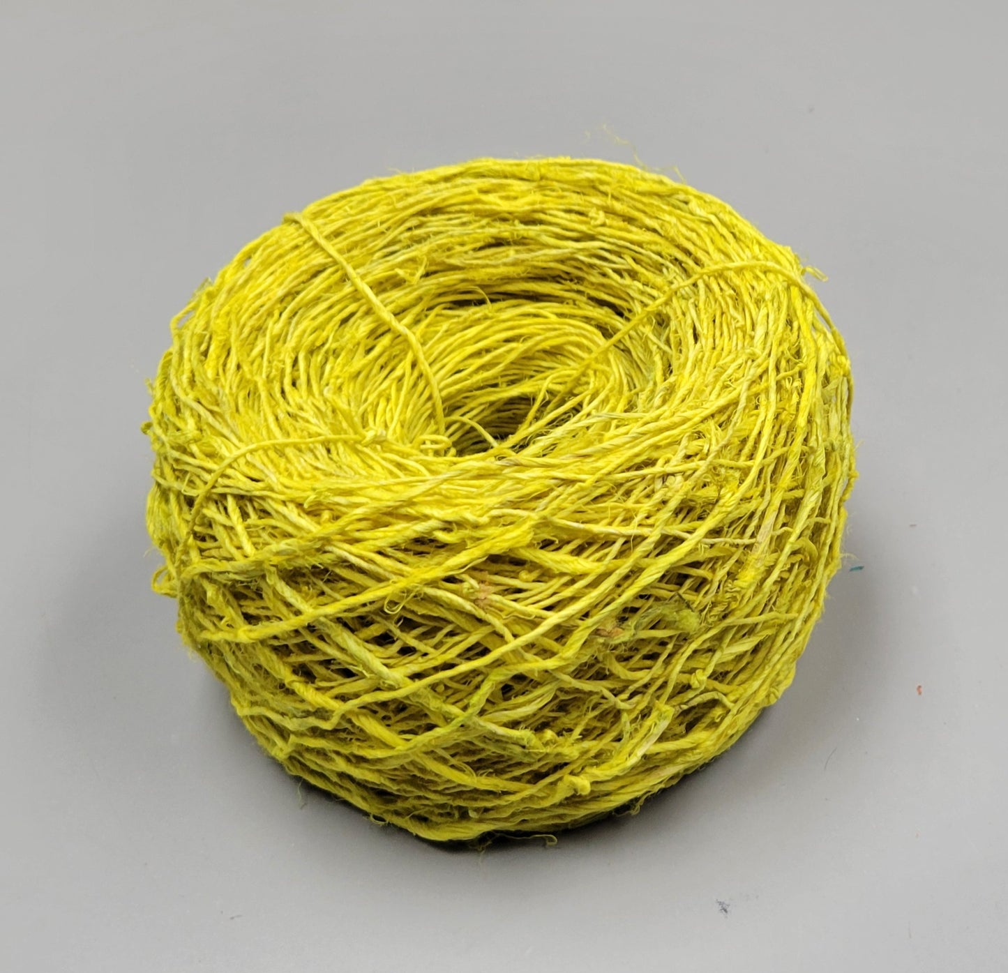 Hemp Yarn, 200 Yards. Hand-Spun Skein, Yellow Dyed.