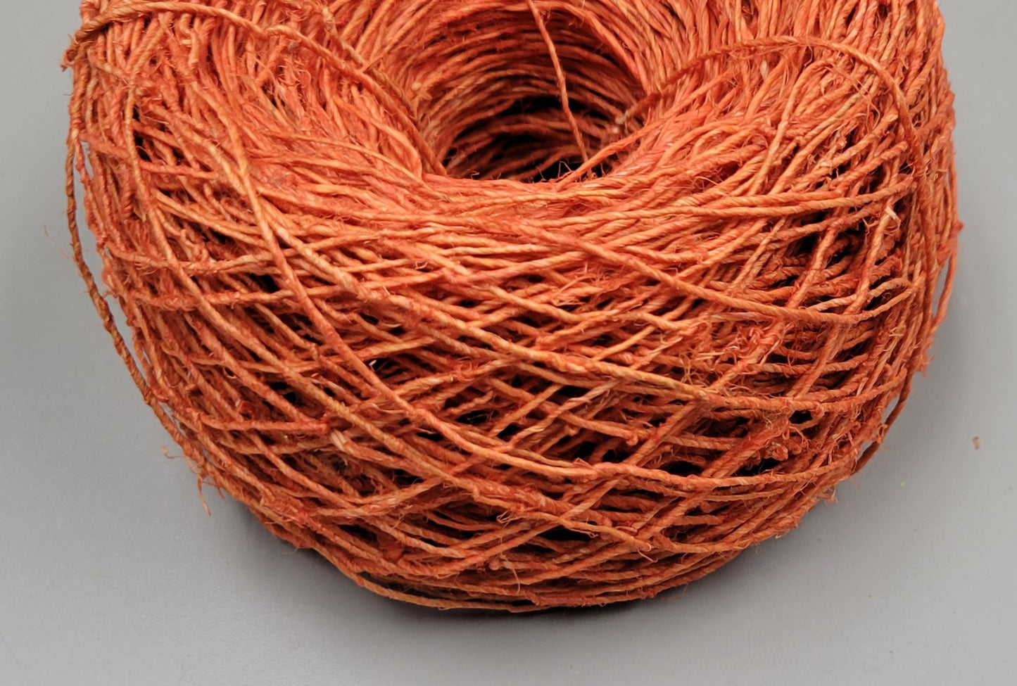 Hemp Yarn, 200 Yards. Hand-Spun Skein, Orange Dyed.