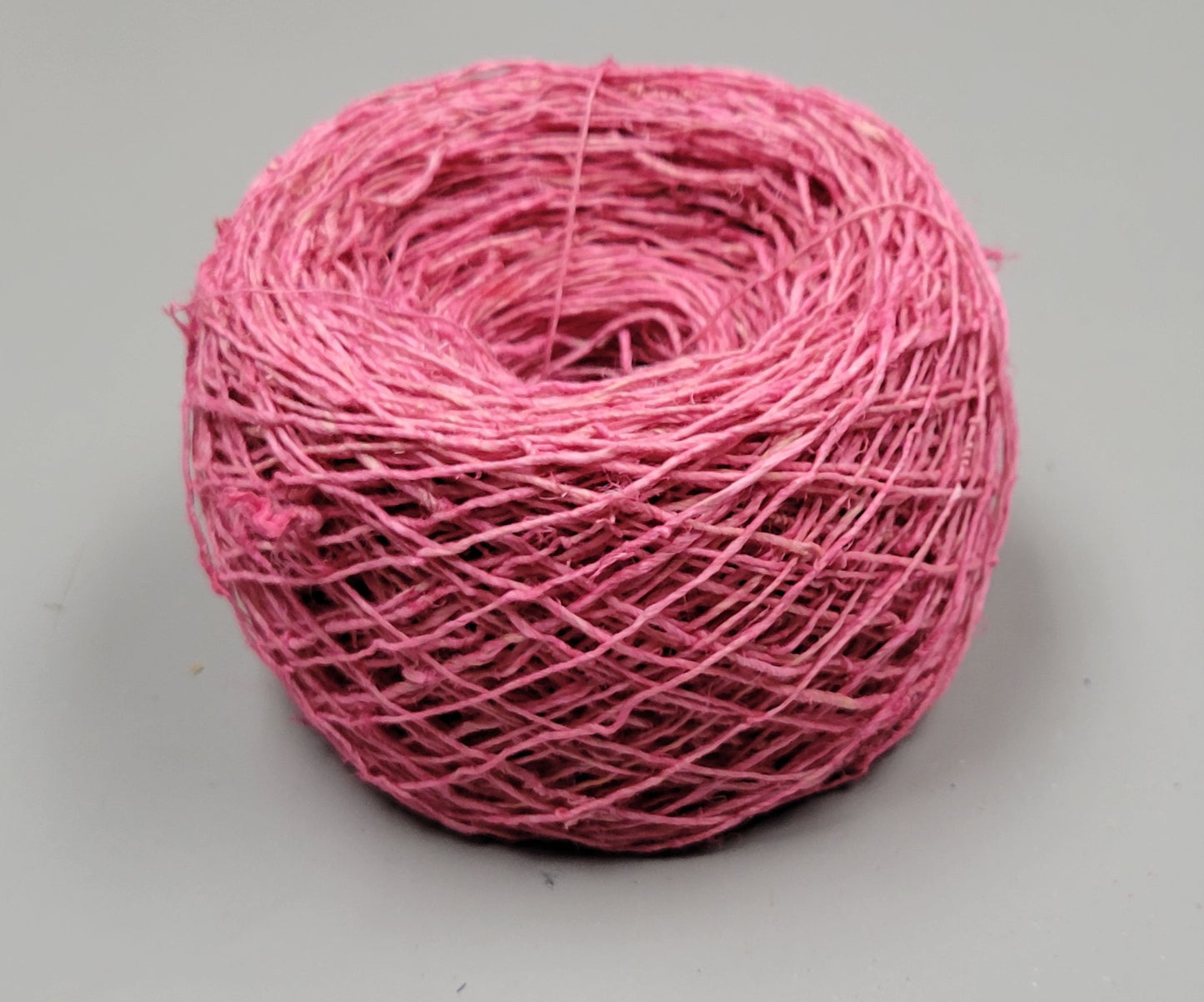 Hemp Yarn, 200 Yards. Hand-Spun Skein, Pink Dyed.