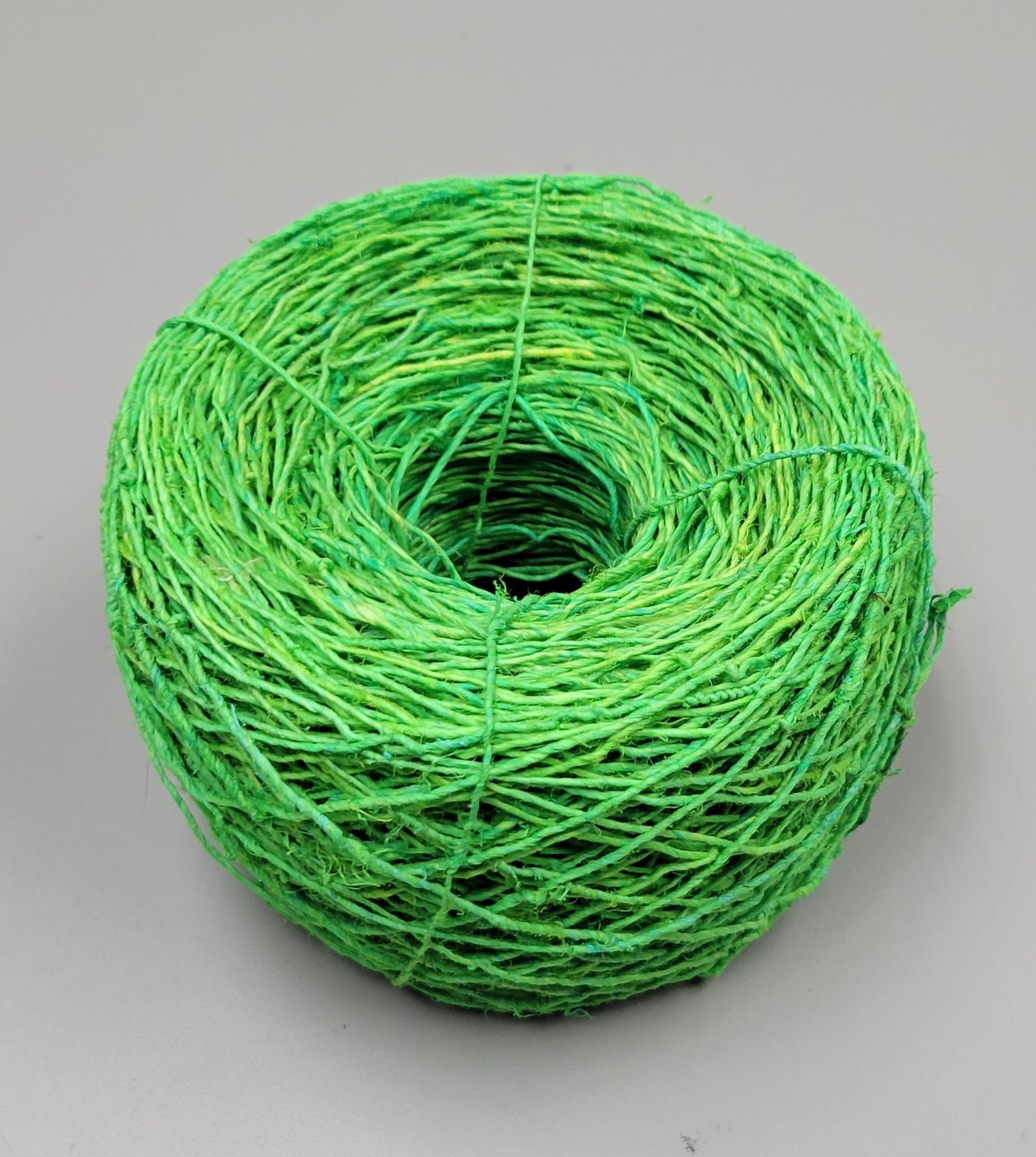 Hemp Yarn, 200 Yards. Hand-Spun Skein, Green Dyed.