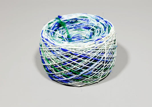 Pasting Yarn - 300 Yards. Blue / Green. Cotton Yarn Painted Using Silk Saree Waste.