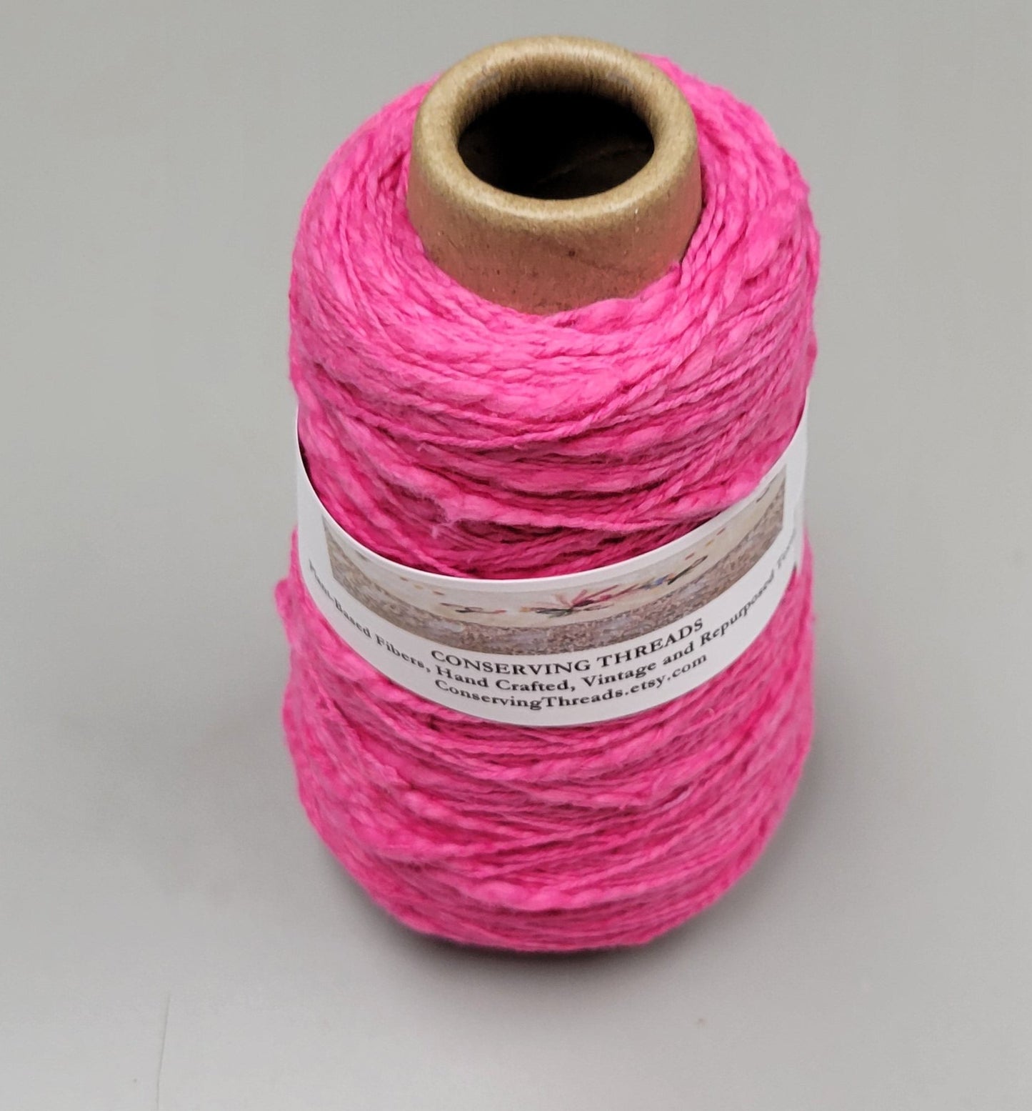 Cotton Yarn Bright Pink, Hand Spun, 2 Ply Fingering Weight on Cone. 300 Yards.