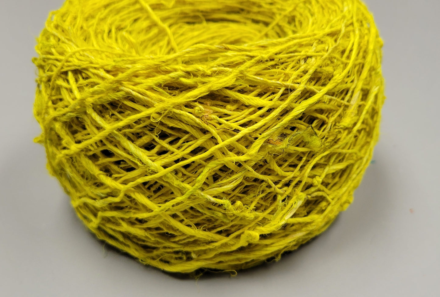 Hemp Yarn, 200 Yards. Hand-Spun Skein, Yellow Dyed.