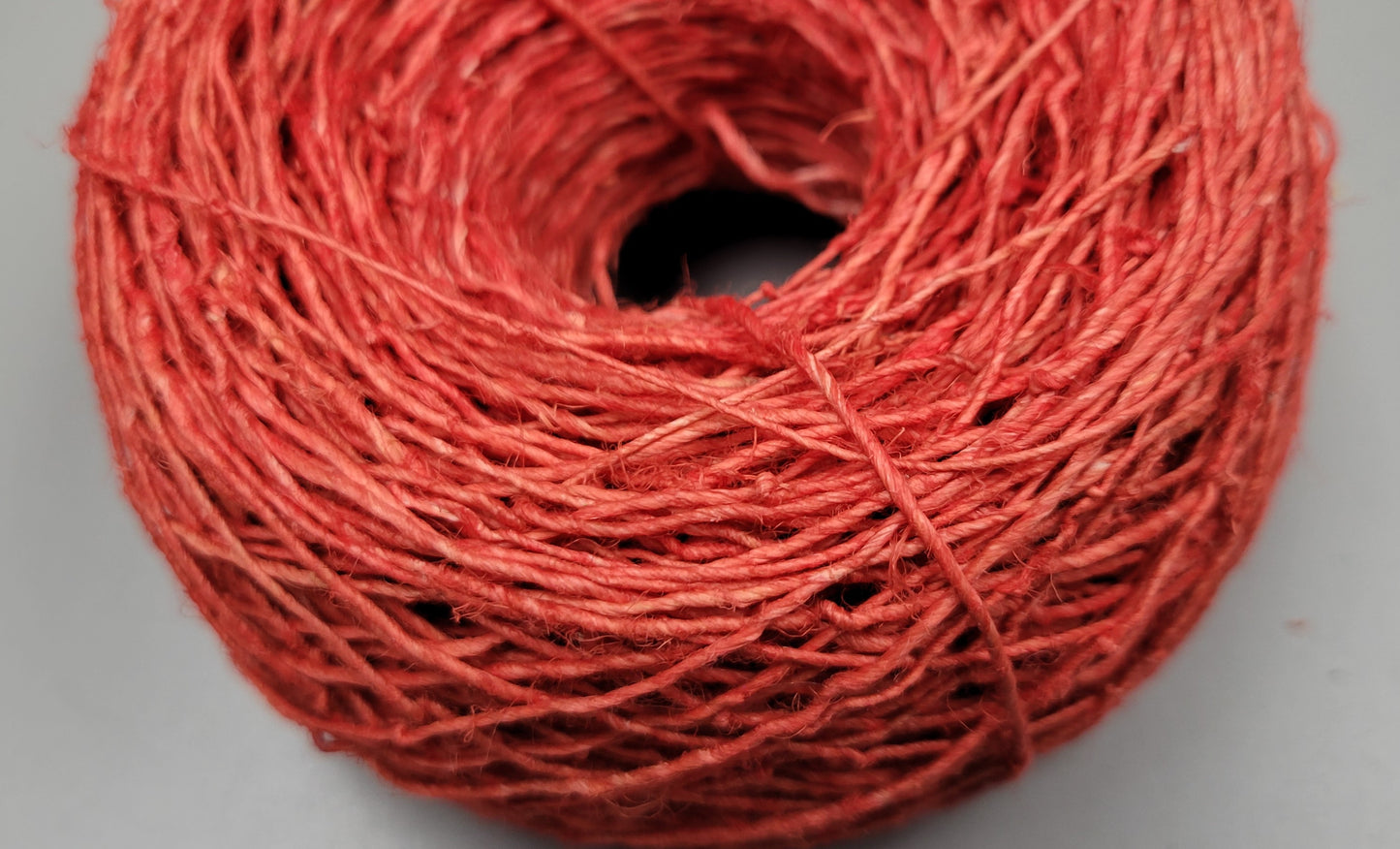 Hemp Yarn, 200 Yards. Hand-Spun Skein, Red Dyed.