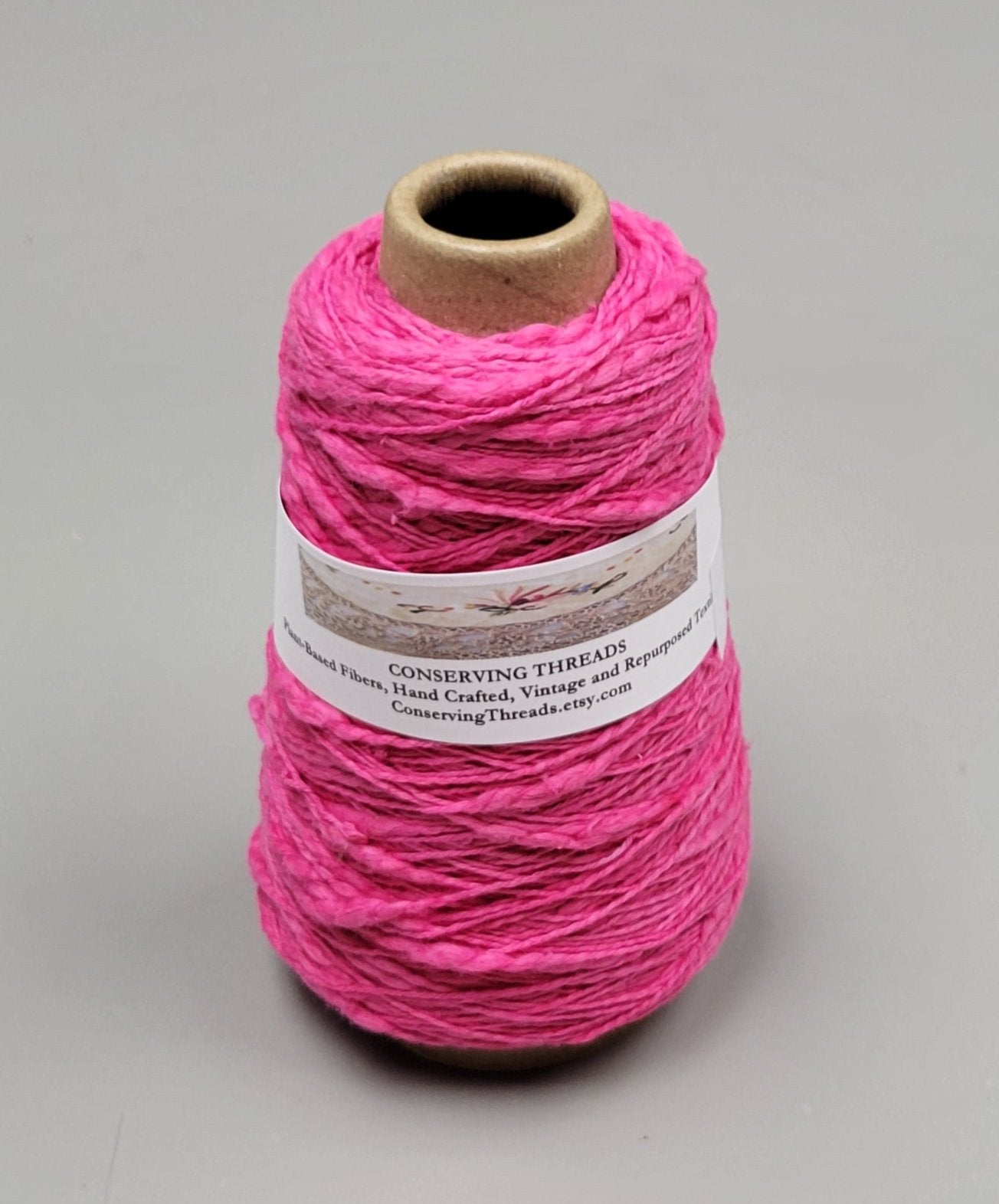 Cotton Yarn Bright Pink, Hand Spun, 2 Ply Fingering Weight on Cone. 300 Yards.