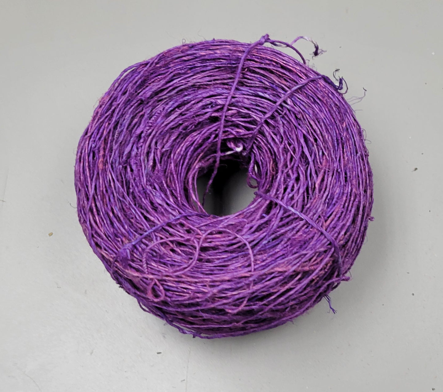 Hemp Yarn, 200 Yards. Hand-Spun Skein, Purple Dyed.