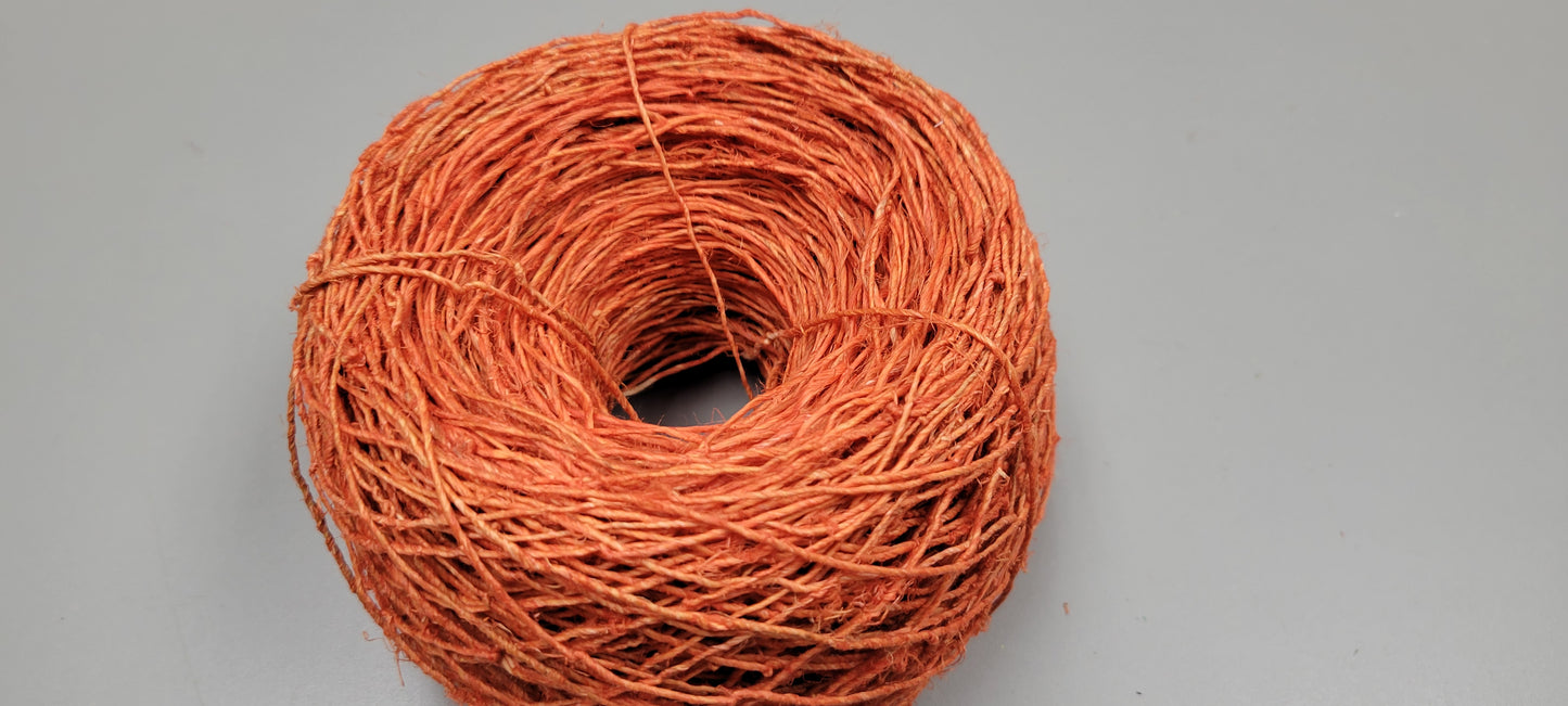 Hemp Yarn, 200 Yards. Hand-Spun Skein, Orange Dyed.