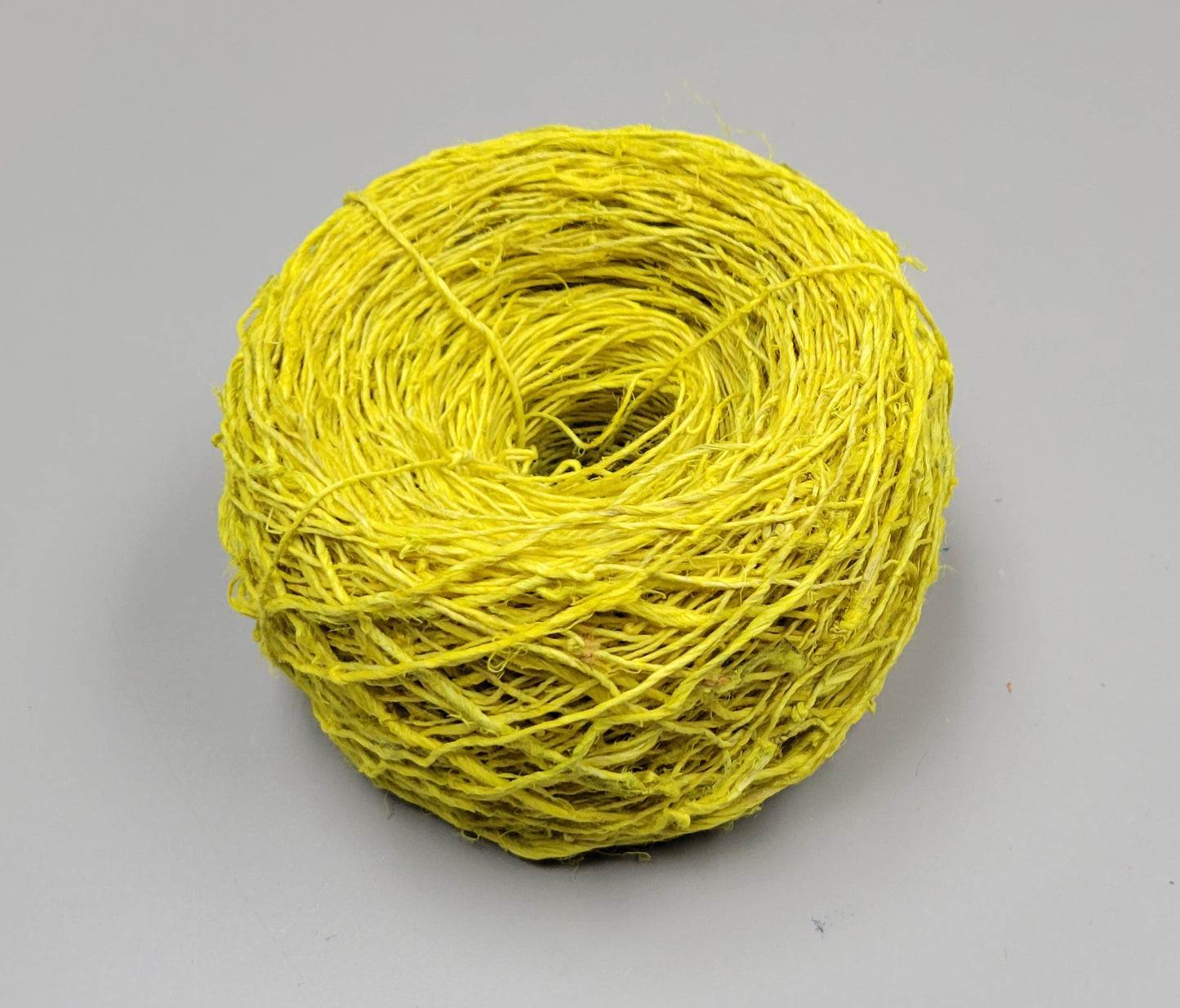 Hemp Yarn, 200 Yards. Hand-Spun Skein, Yellow Dyed.