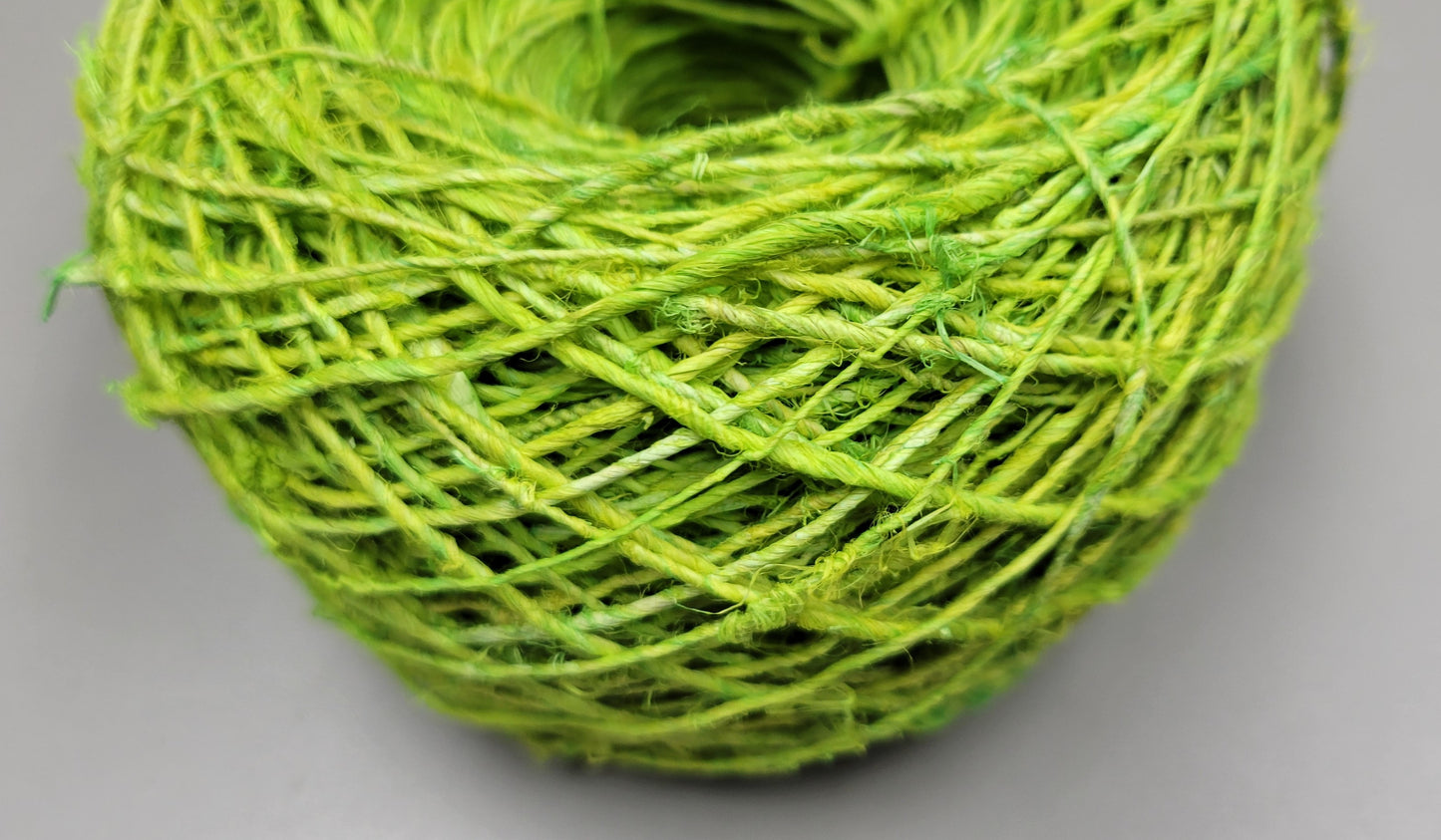 Hemp Yarn, 200 Yards. Hand-Spun Skein, Light Green Dyed.