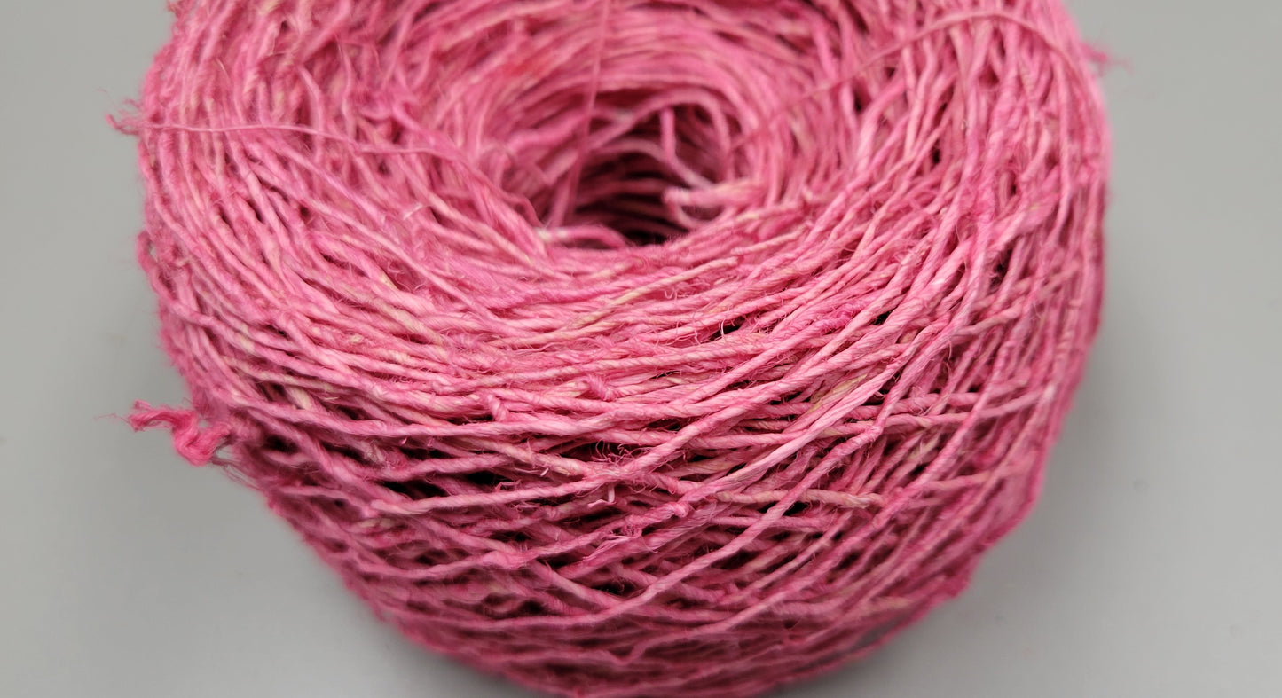 Hemp Yarn, 200 Yards. Hand-Spun Skein, Pink Dyed.