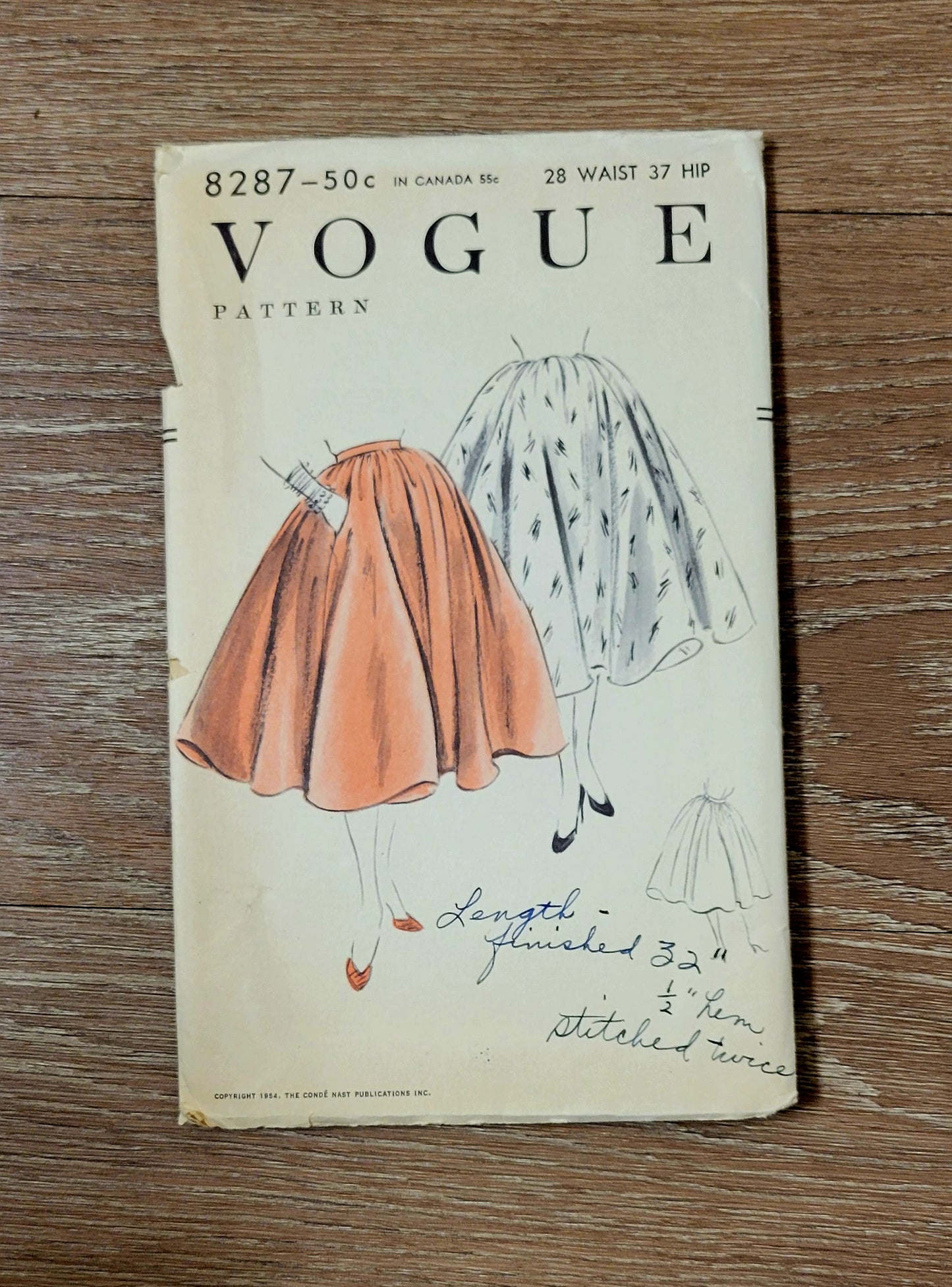 Vogue 8287 Pattern Service Sewing Unprinted Skirt 28 Waist