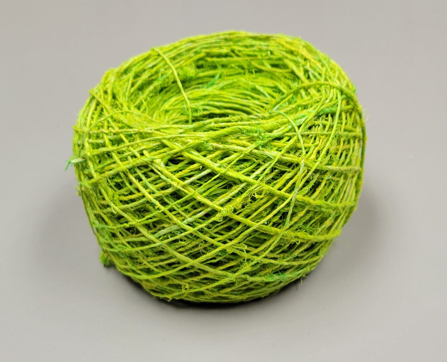 Hemp Yarn, 200 Yards. Hand-Spun Skein, Light Green Dyed.