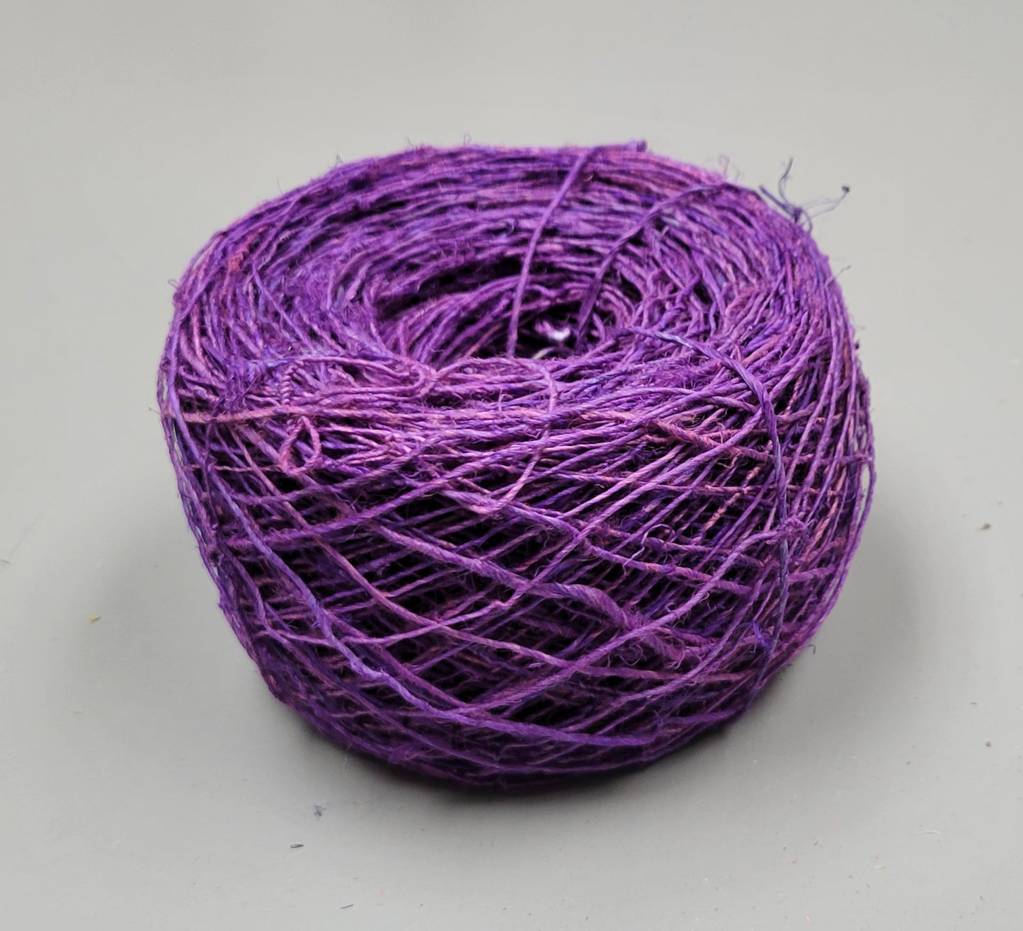 Hemp Yarn, 200 Yards. Hand-Spun Skein, Purple Dyed.