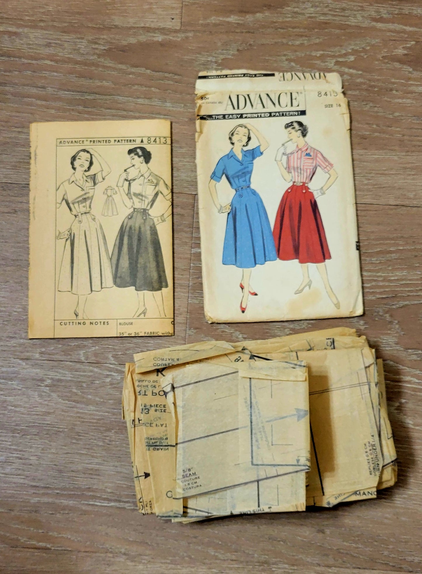 Advance 8413 Printed Sewing Pattern Cut Misses' Separates Dress Size 16 1950s