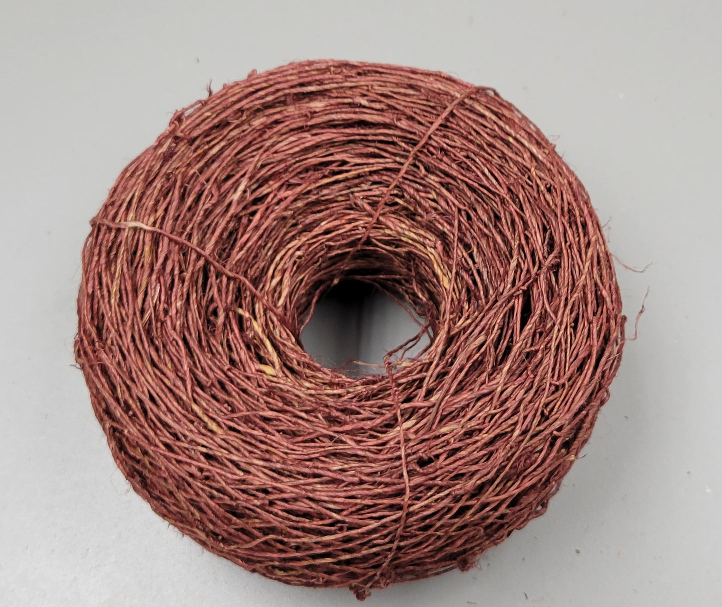 Hemp Yarn, 200 Yards. Hand-Spun Skein, Brown Dyed.