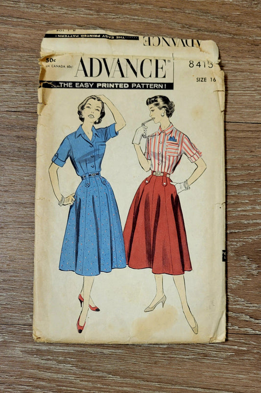 Advance 8413 Printed Sewing Pattern Cut Misses' Separates Dress Size 16 1950s