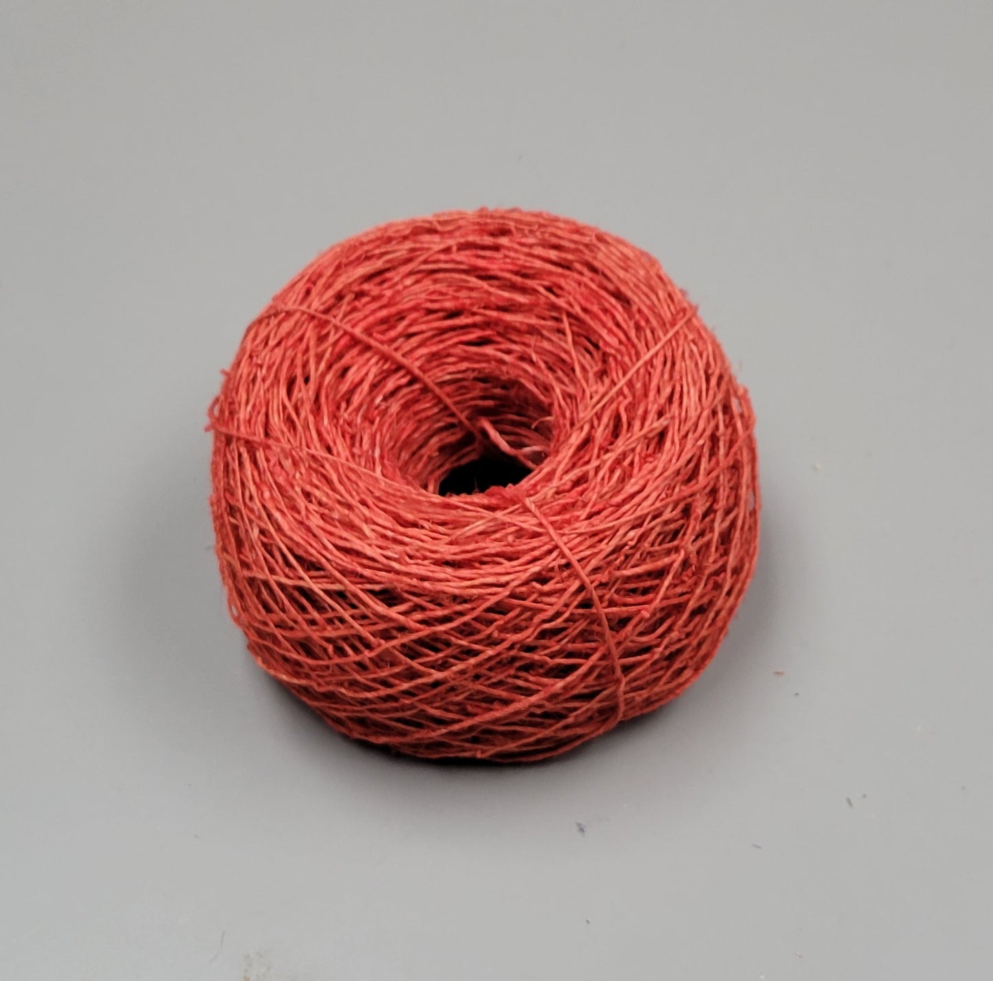 Hemp Yarn, 200 Yards. Hand-Spun Skein, Red Dyed.