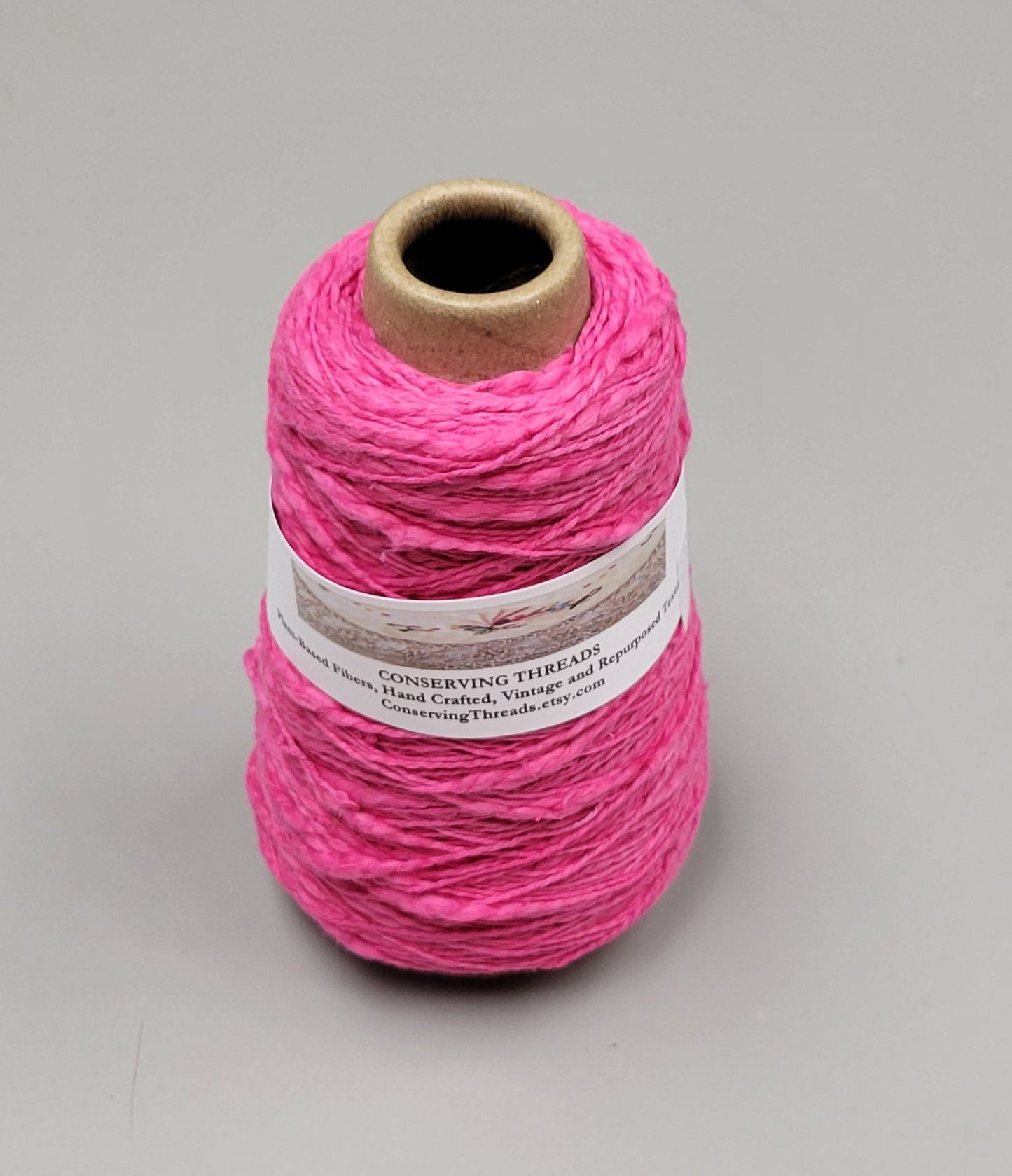 Cotton Yarn Bright Pink, Hand Spun, 2 Ply Fingering Weight on Cone. 300 Yards.