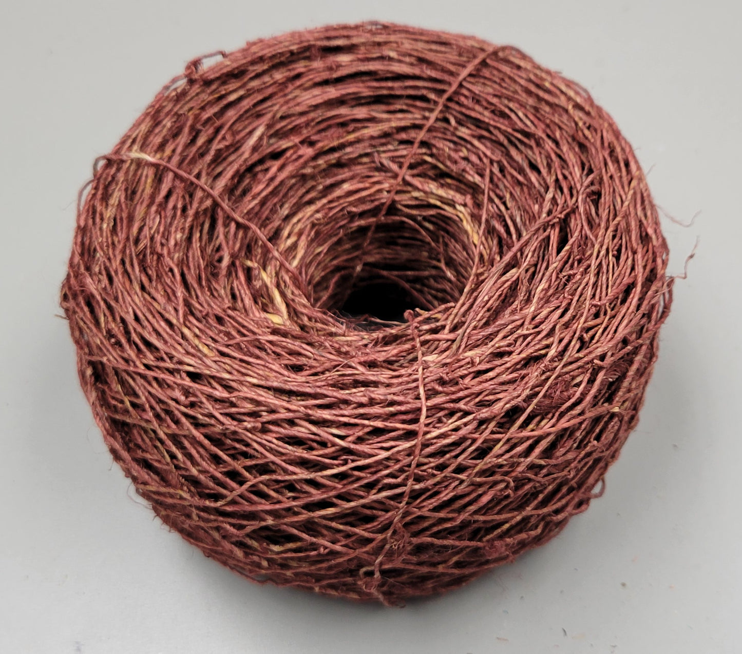 Hemp Yarn, 200 Yards. Hand-Spun Skein, Brown Dyed.