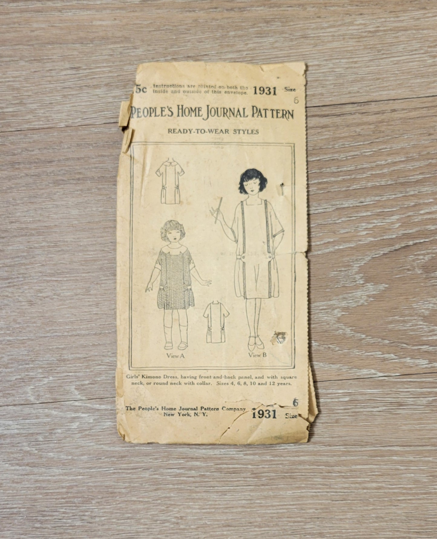 People's Home Journal Pattern 1931 Girl's Kimono Dress Ready to Wear Size 6 Unprinted