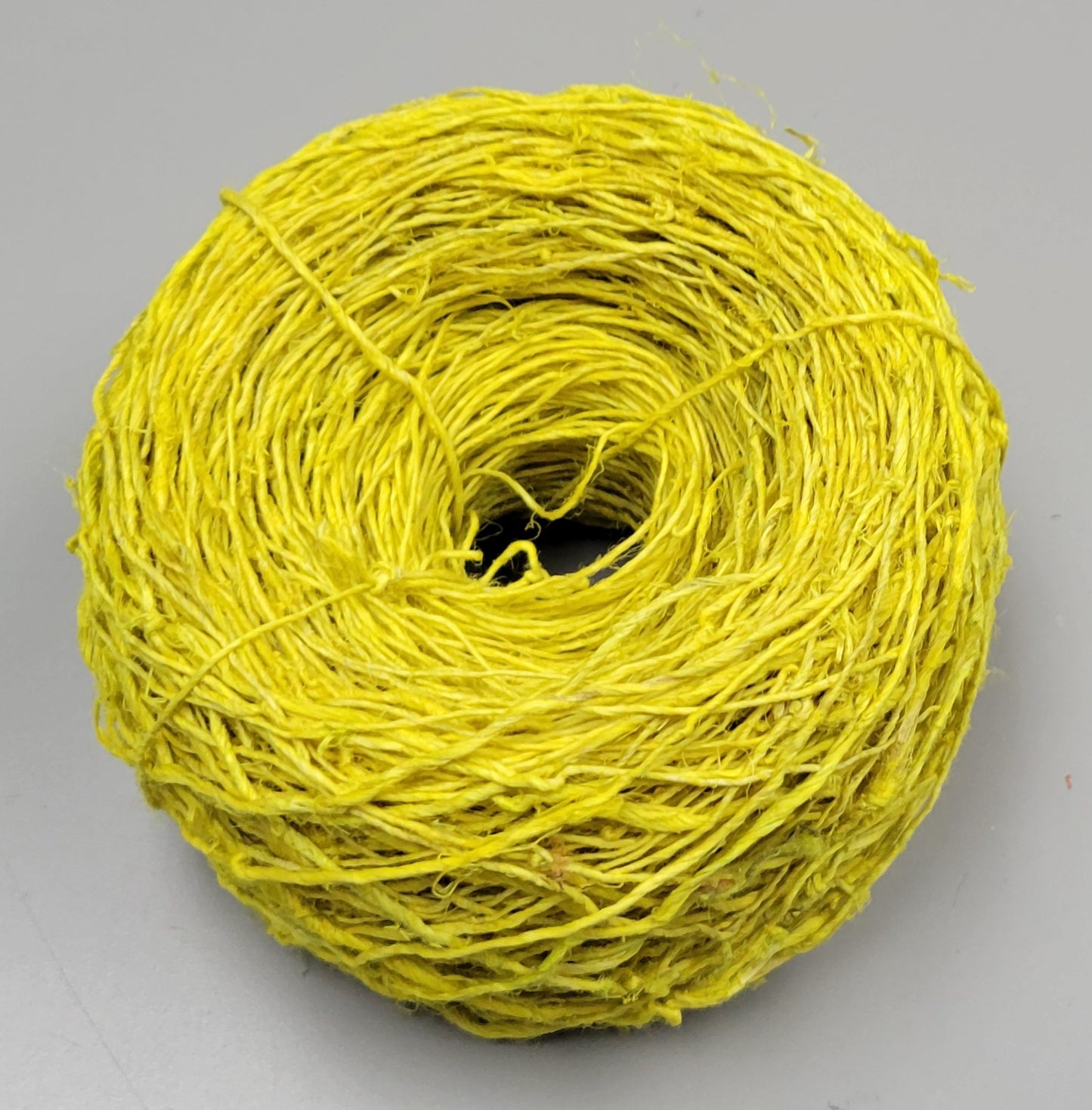 Hemp Yarn, 200 Yards. Hand-Spun Skein, Yellow Dyed.