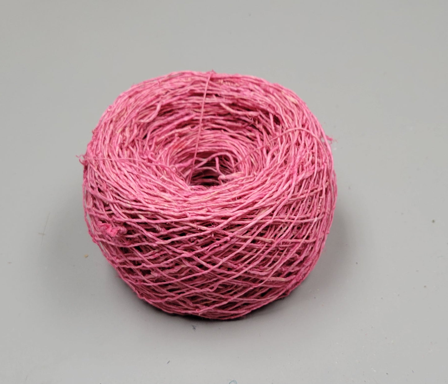 Hemp Yarn, 200 Yards. Hand-Spun Skein, Pink Dyed.