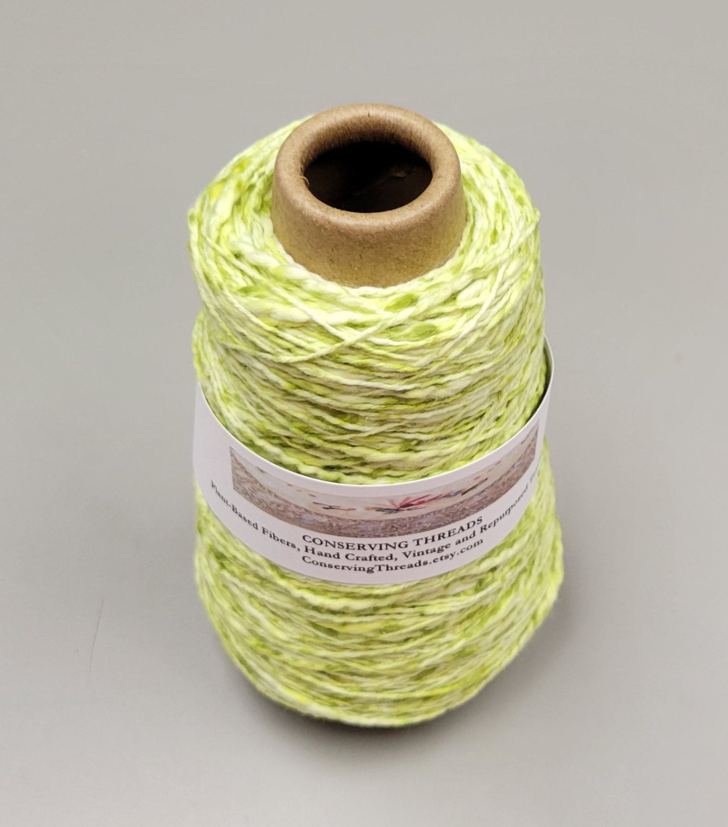 Cotton Yarn Splatter Green & White, Hand Spun, 2 Ply Fingering Weight on Cone.