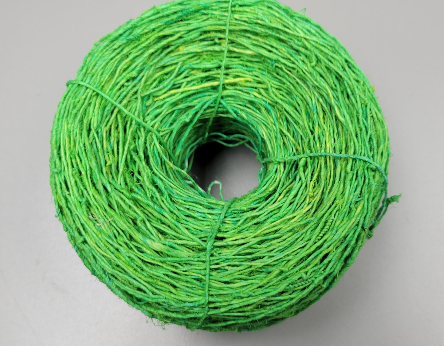 Hemp Yarn, 200 Yards. Hand-Spun Skein, Green Dyed.