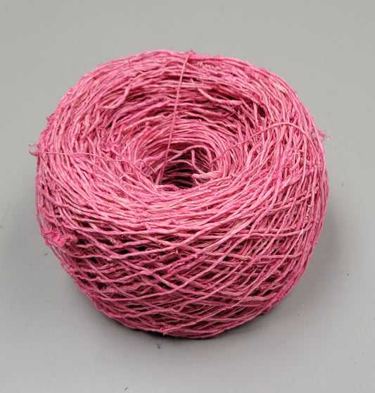 Hemp Yarn, 200 Yards. Hand-Spun Skein, Pink Dyed.