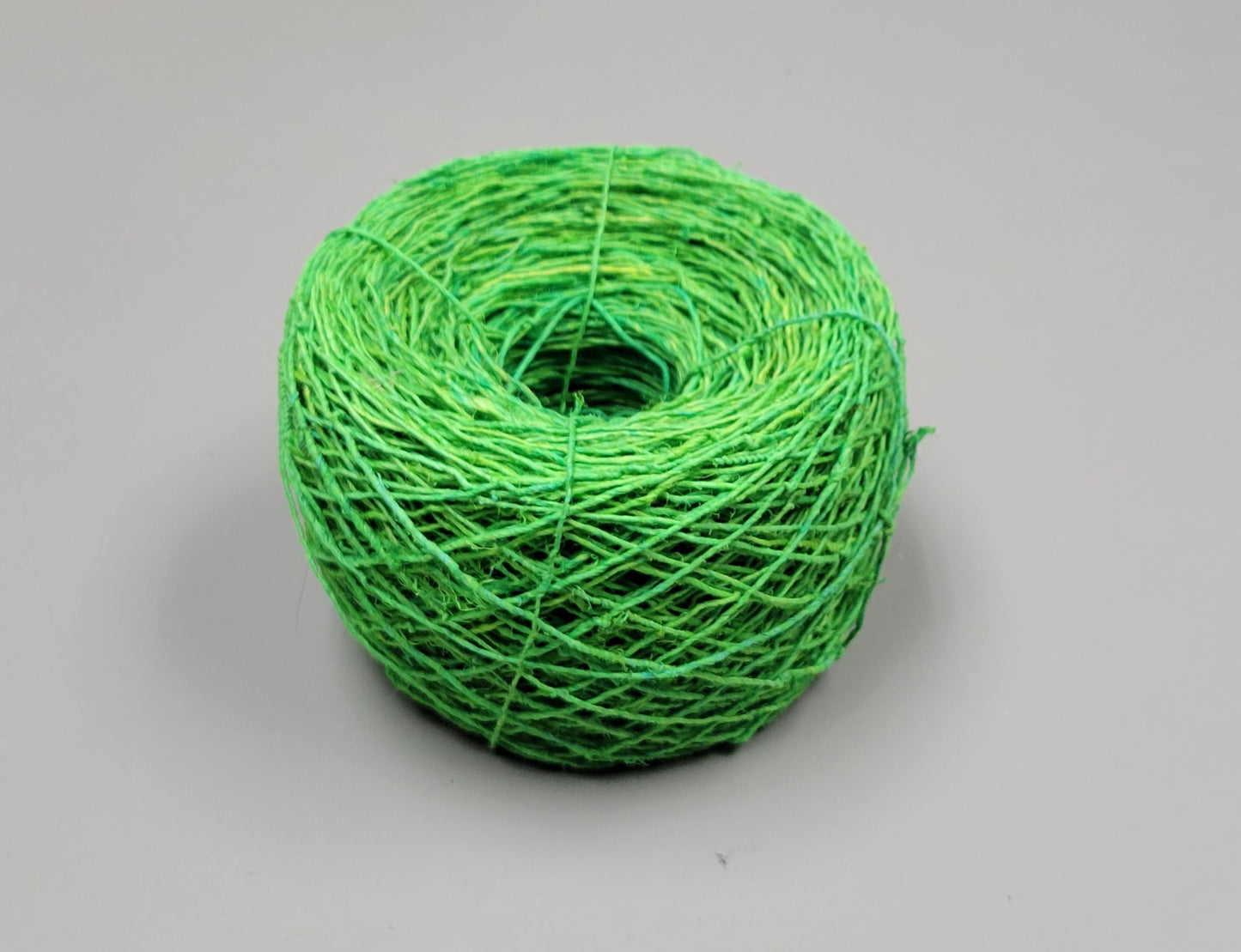 Hemp Yarn, 200 Yards. Hand-Spun Skein, Green Dyed.