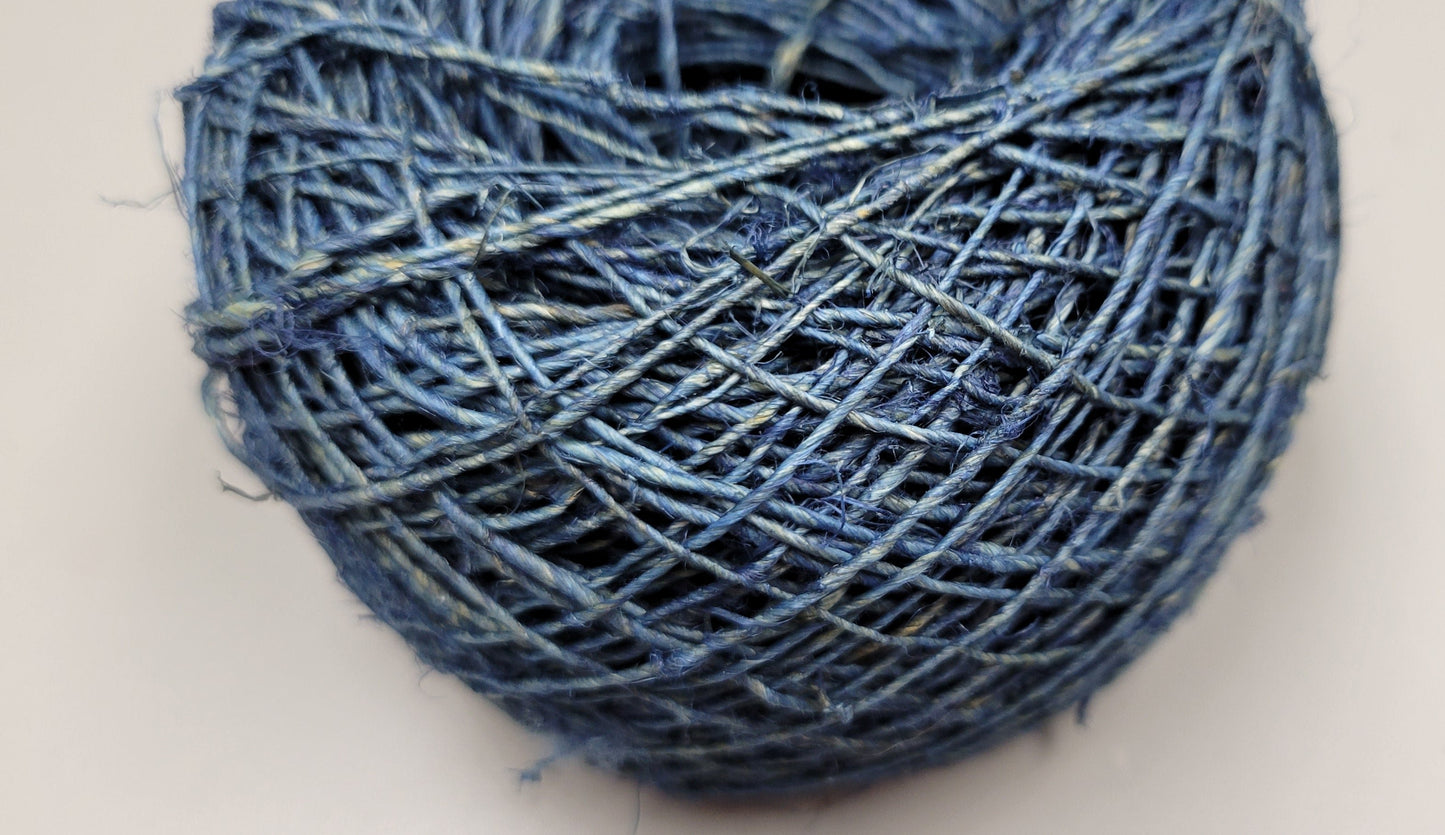 Hemp Yarn, 200 Yards, Blue Indigo Dyed. Hand-Spun.