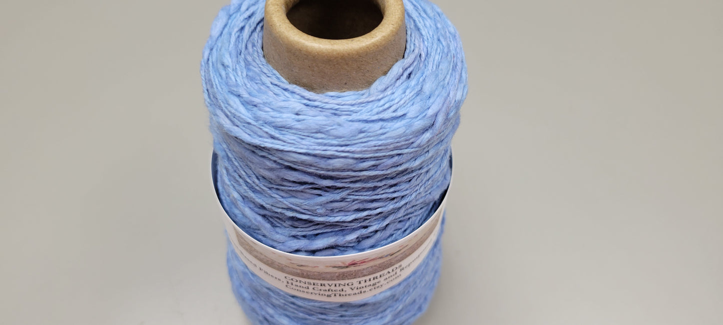 Cotton Yarn Blue, Hand Spun, 2 Ply Fingering Weight on Cone.