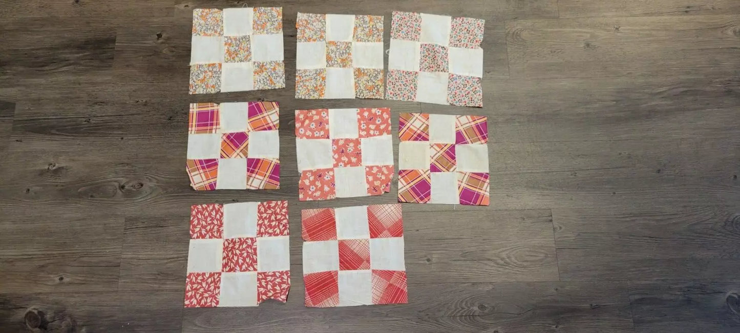 Quilt Squares (Set of 14) Vintage 8" Four Patch Quilt Blocks, Unfinished Project. 1910s - 1930s.