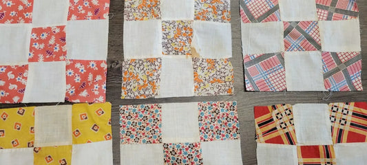 Quilt Squares (Set of 14) Vintage 8" Four Patch Quilt Blocks, Unfinished Project. 1910s - 1930s.