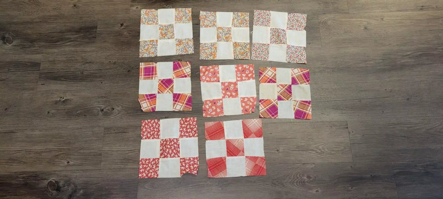 Quilt Squares (Set of 14) Vintage 8" Four Patch Quilt Blocks, Unfinished Project. 1910s - 1930s.